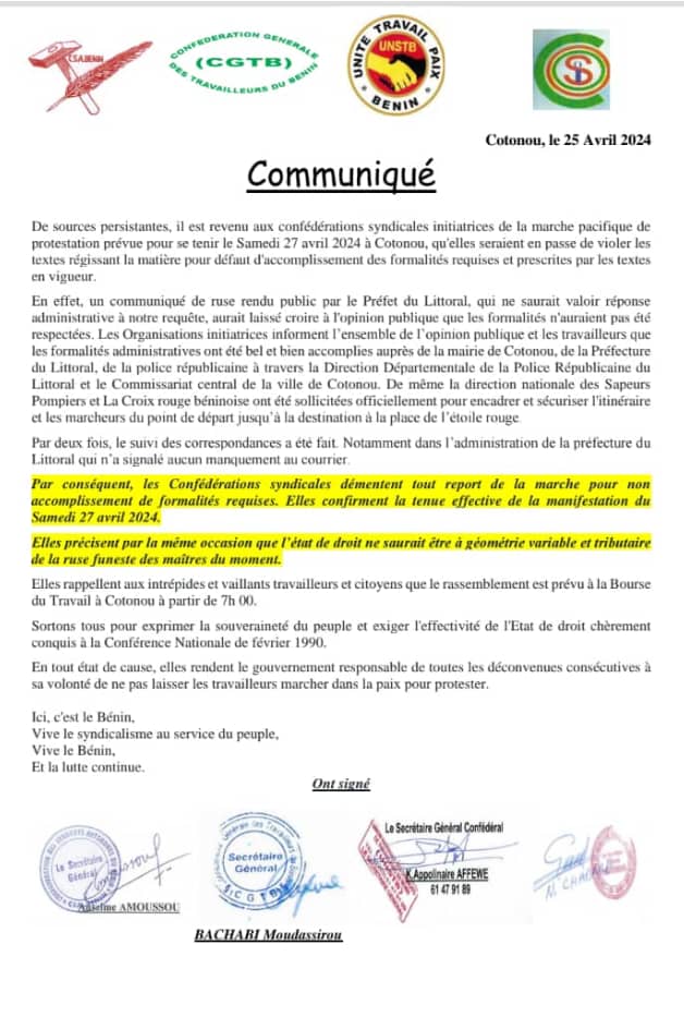 Bénin : marche pacifique contre cherté de la vie ce samedi