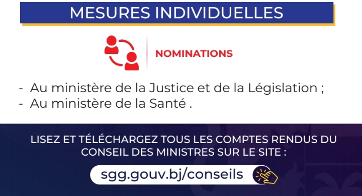 Conseil des ministres : des nominations aux ministères de la santé et de la justice