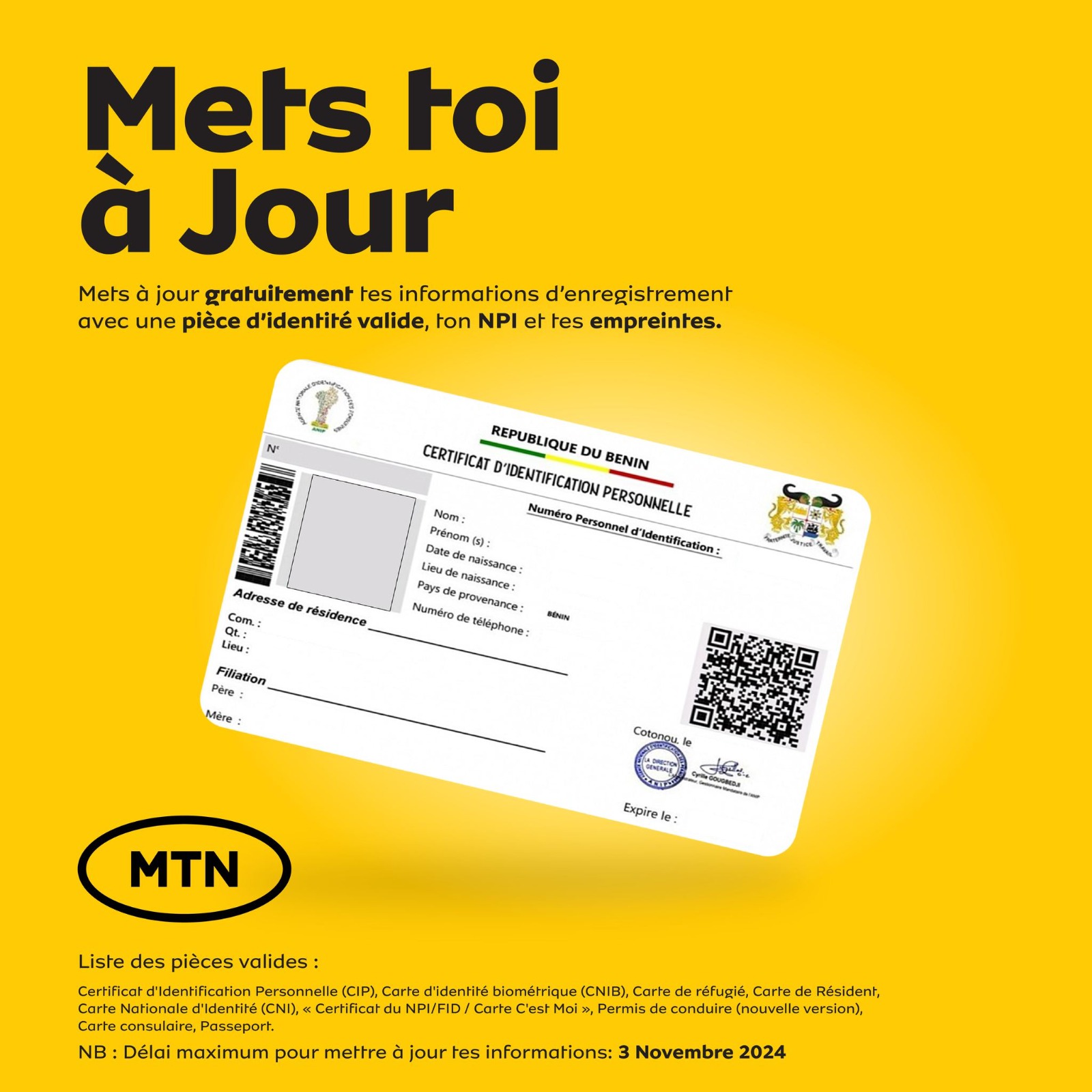 Mise à jour des informations d'enregistrement de votre numéro MTN